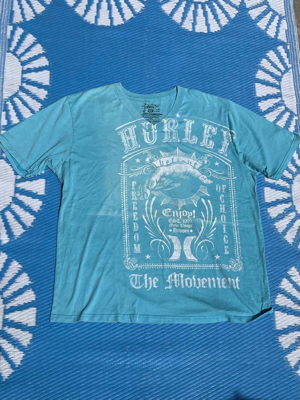 Grunge Y2K Hurley The Movement Graphic V-Neck T-Shirt